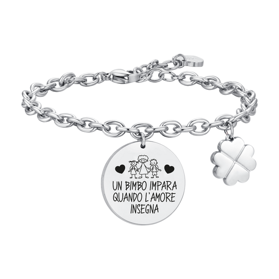 PULSERA DE ACERO PARA MUJER UN NIÑO APRENDE CUANDO EL AMOR ENSEÑA