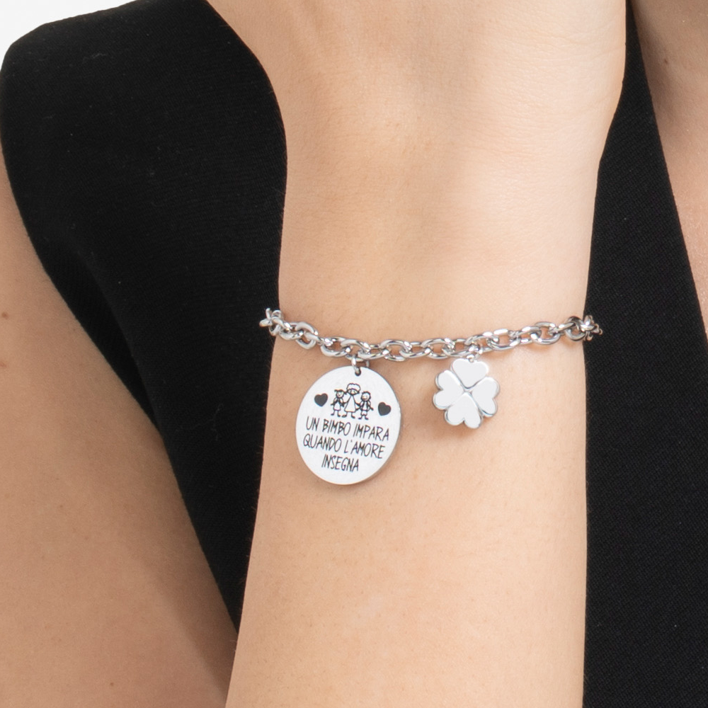 PULSERA DE ACERO PARA MUJER UN NIÑO APRENDE CUANDO EL AMOR ENSEÑA