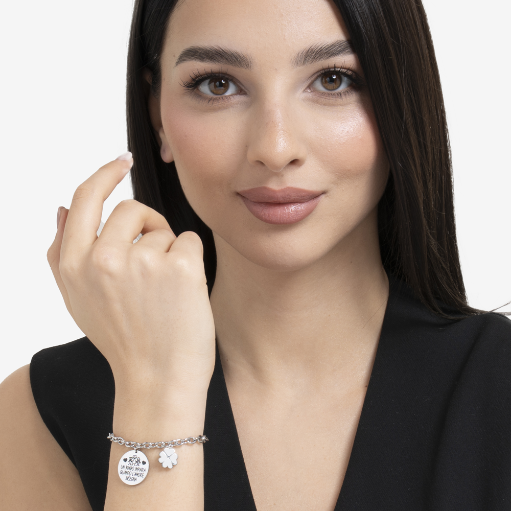 PULSERA DE ACERO PARA MUJER UN NIÑO APRENDE CUANDO EL AMOR ENSEÑA