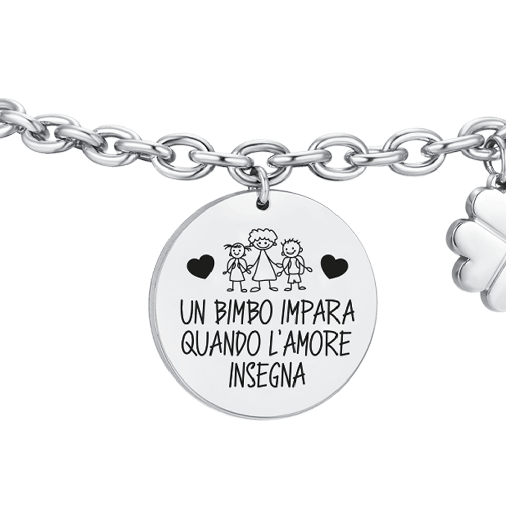 PULSERA DE ACERO PARA MUJER UN NIÑO APRENDE CUANDO EL AMOR ENSEÑA
