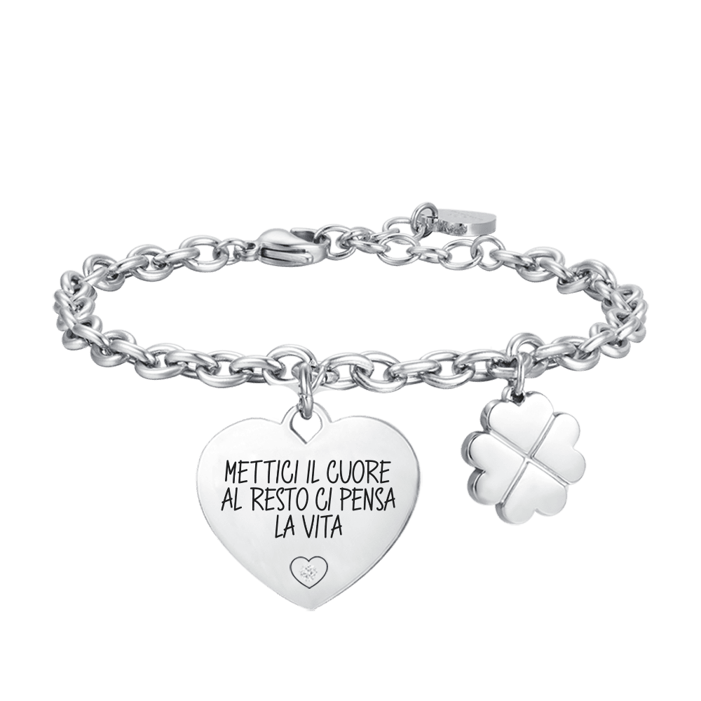 PULSERA DE ACERO PARA MUJER PON TU CORAZÓN EN ELLO Y LA VIDA SE ENCARGA DEL RESTO