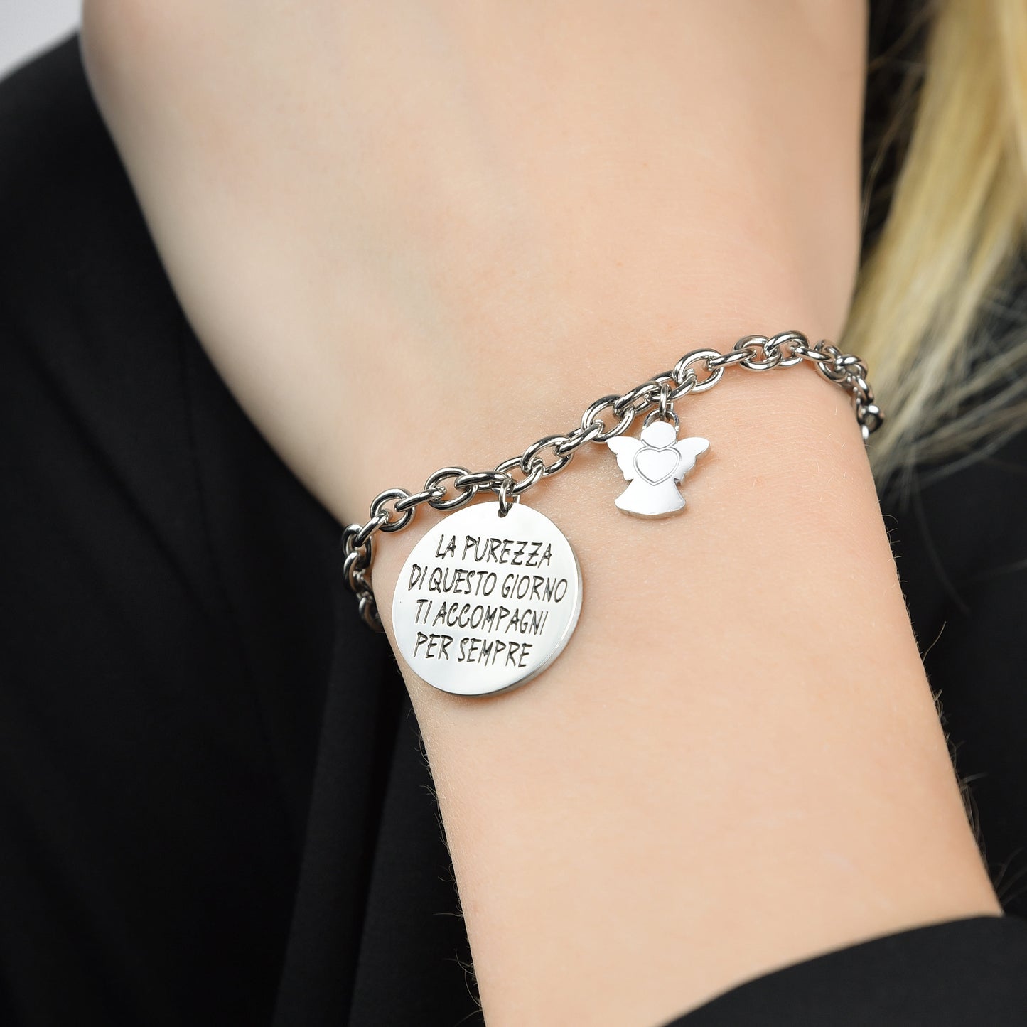 PULSERA DE ACERO PARA MUJER QUE LA PUREZA DE ESTE DÍA TE ACOMPAÑE SIEMPRE