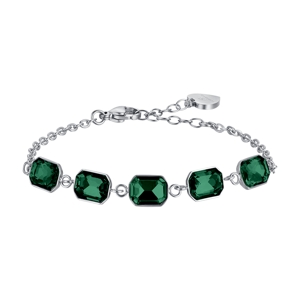 PULSERA DE ACERO PARA MUJER CON CRISTALES VERDES