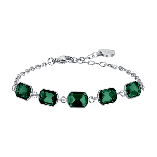 PULSERA DE ACERO PARA MUJER CON CRISTALES VERDES