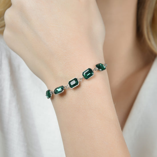 PULSERA DE ACERO PARA MUJER CON CRISTALES VERDES