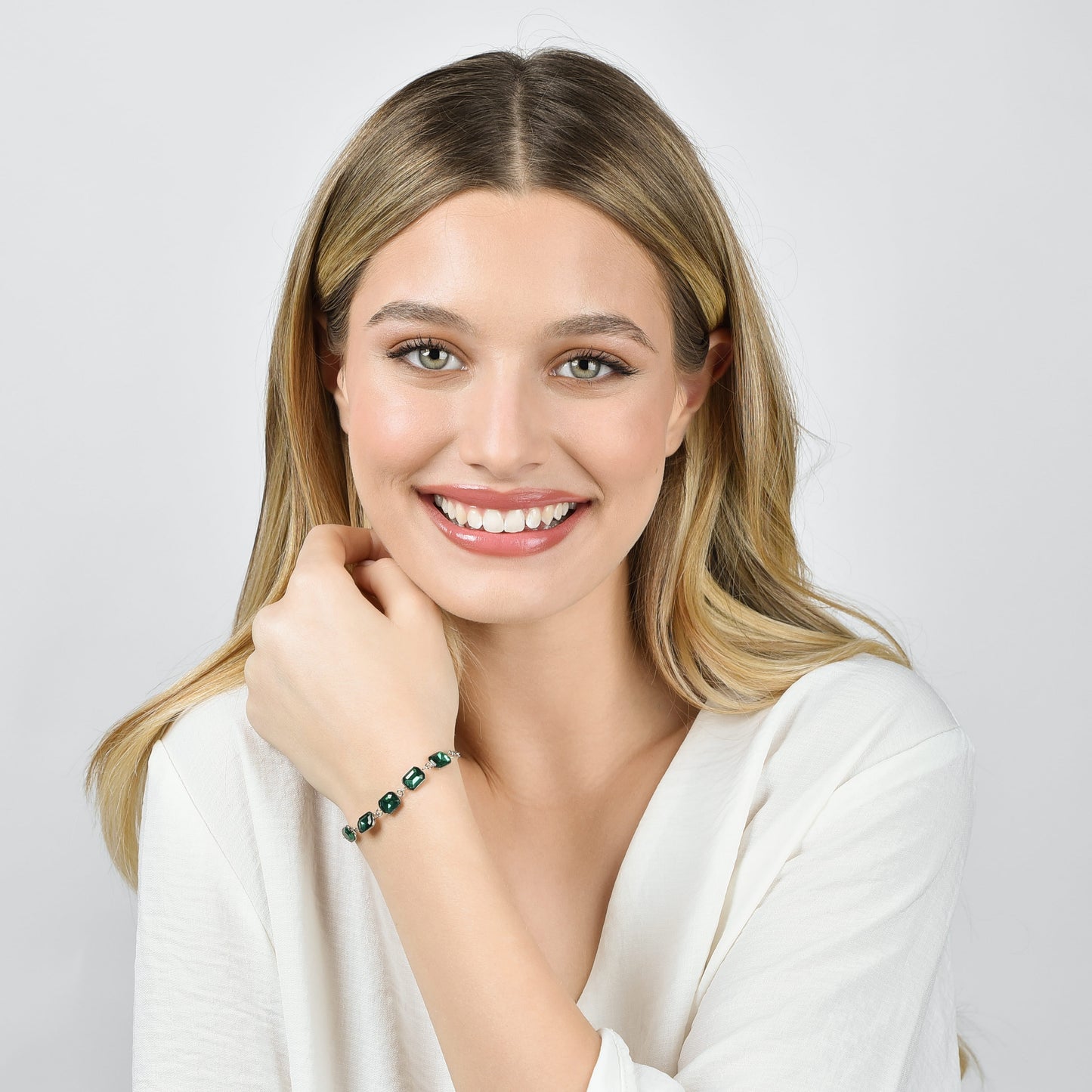 PULSERA DE ACERO PARA MUJER CON CRISTALES VERDES