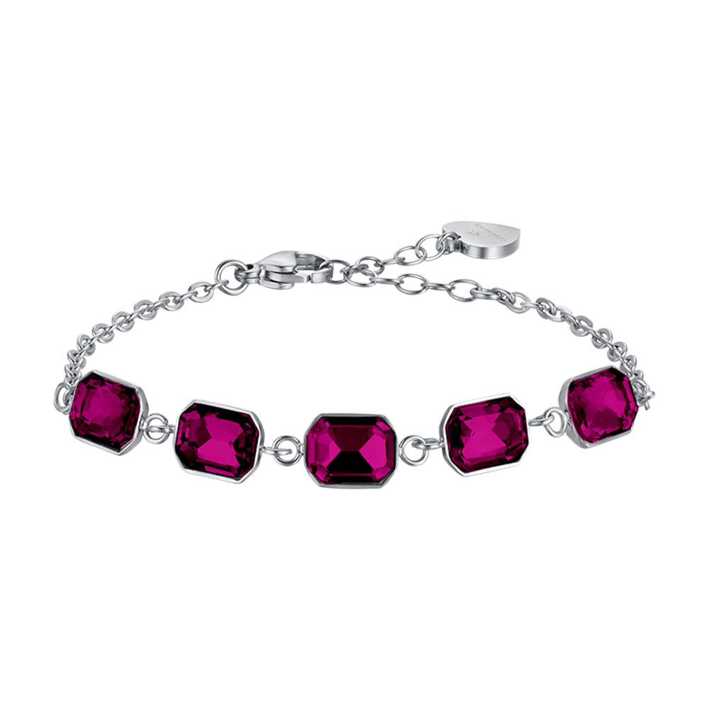 PULSERA DE ACERO PARA MUJER CON CRISTALES FUCSIA