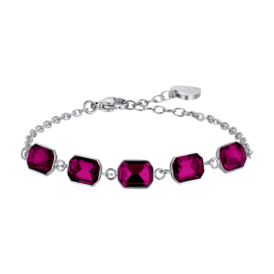 PULSERA DE ACERO PARA MUJER CON CRISTALES FUCSIA