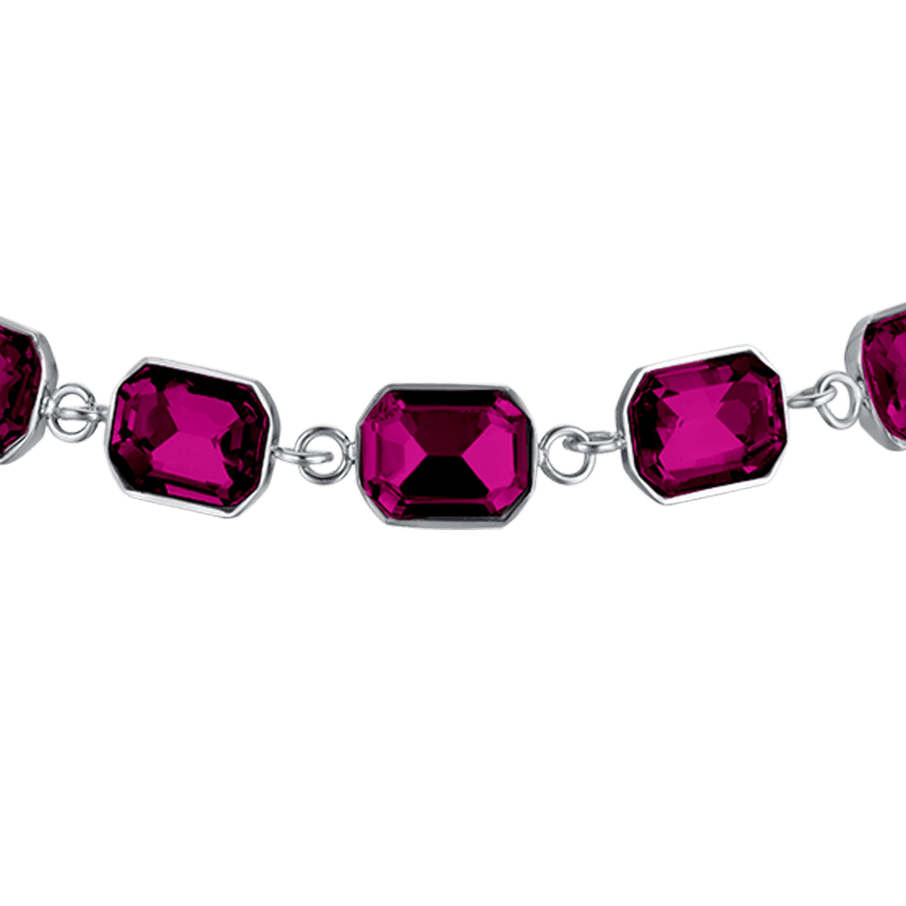PULSERA DE ACERO PARA MUJER CON CRISTALES FUCSIA
