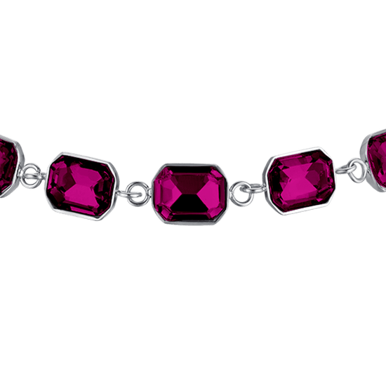 PULSERA DE ACERO PARA MUJER CON CRISTALES FUCSIA