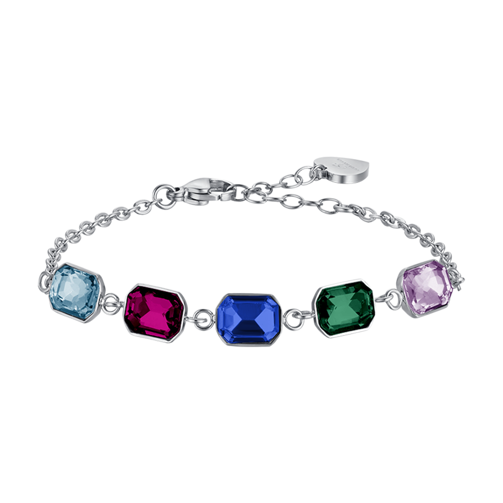 PULSERA DE ACERO PARA MUJER CON CRISTALES MULTICOLOR