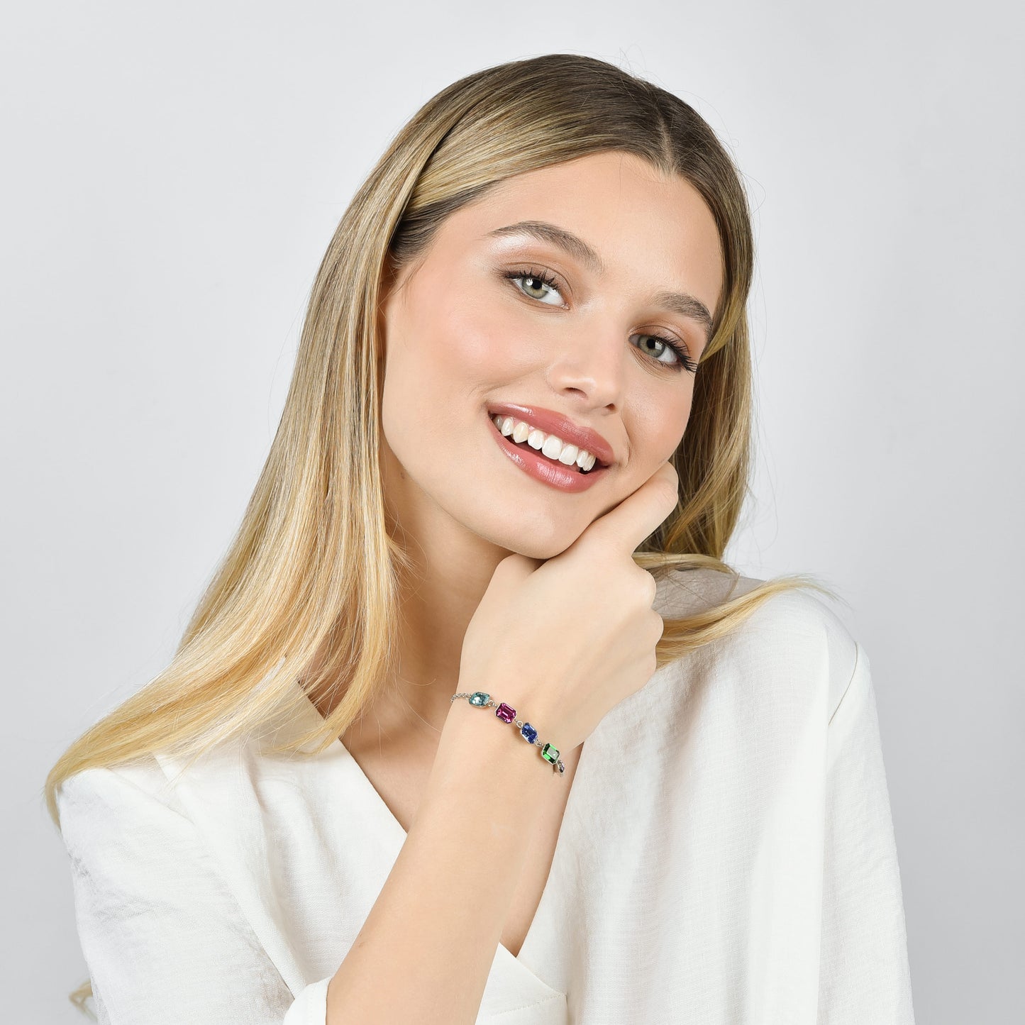 PULSERA DE ACERO PARA MUJER CON CRISTALES MULTICOLOR