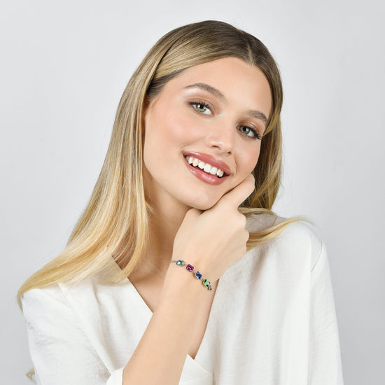 PULSERA DE ACERO PARA MUJER CON CRISTALES MULTICOLOR