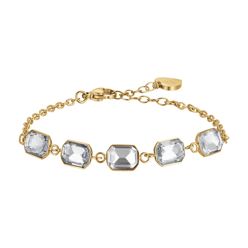 IP PULSERA DE ACERO DORADO PARA MUJER CON CRISTALES BLANCOS