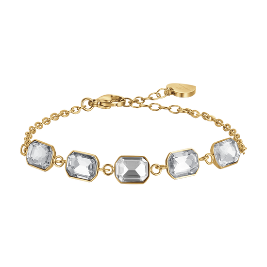 IP PULSERA DE ACERO DORADO PARA MUJER CON CRISTALES BLANCOS