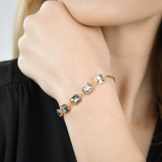 IP PULSERA DE ACERO DORADO PARA MUJER CON CRISTALES BLANCOS