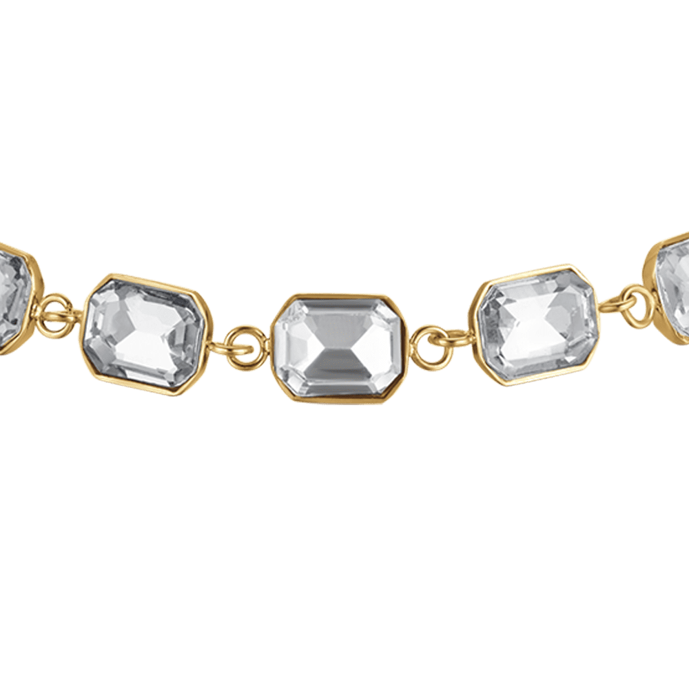 IP PULSERA DE ACERO DORADO PARA MUJER CON CRISTALES BLANCOS