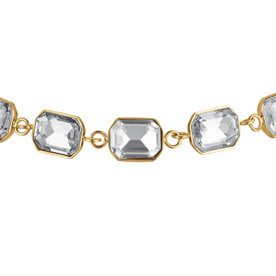 IP PULSERA DE ACERO DORADO PARA MUJER CON CRISTALES BLANCOS