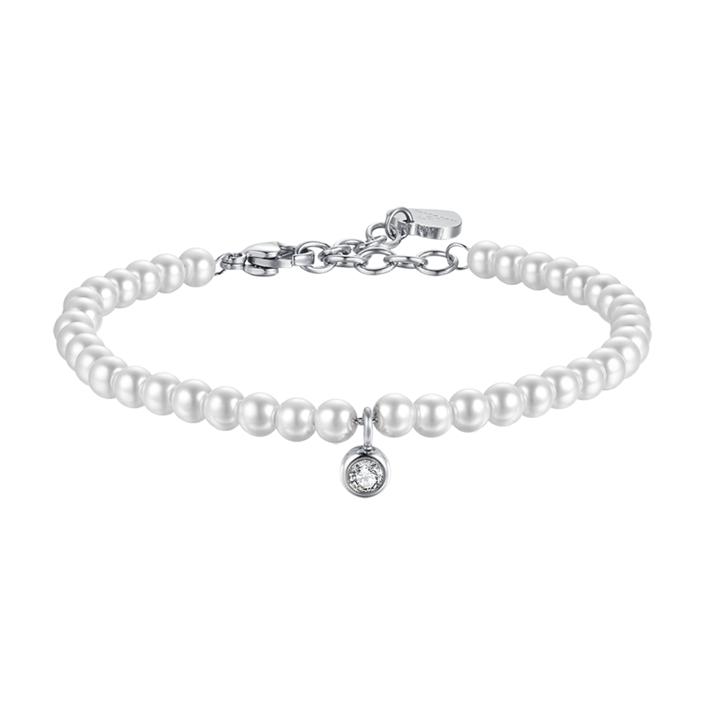PULSERA DE ACERO PARA MUJER CON PERLAS CON CRISTAL BLANCO
