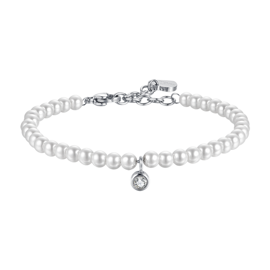 PULSERA DE ACERO PARA MUJER CON PERLAS CON CRISTAL BLANCO