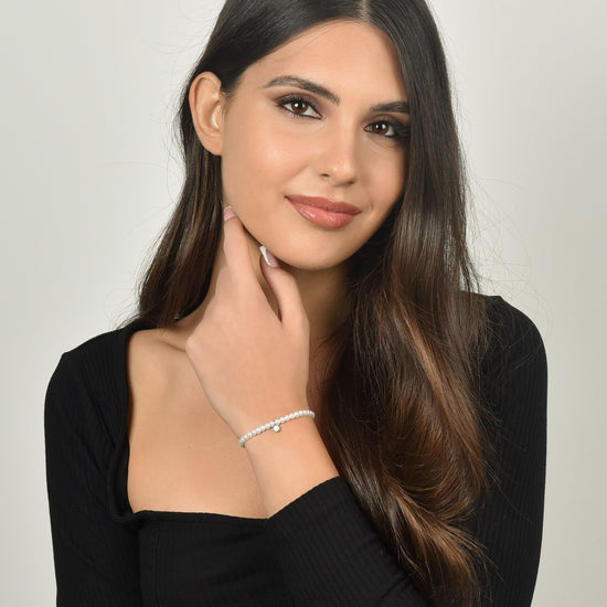 BRACCIALE DONNA IN ACCIAIO CON PERLE SINTETICHE CON CRISTALLO BIANCO