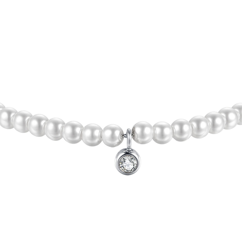 PULSERA DE ACERO PARA MUJER CON PERLAS CON CRISTAL BLANCO
