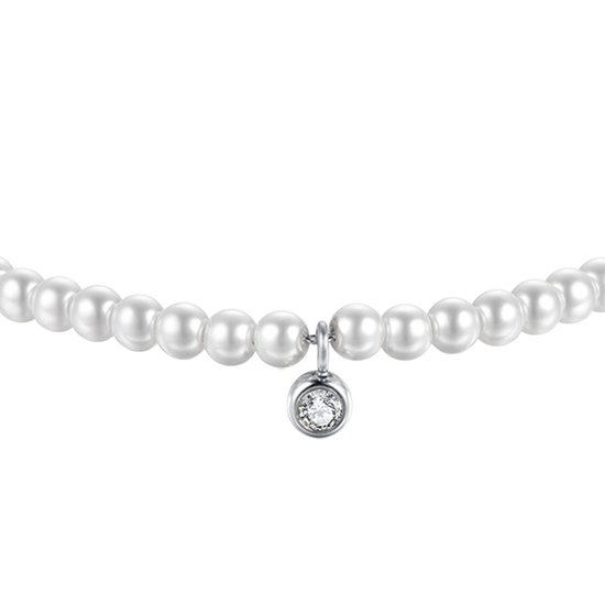 PULSERA DE ACERO PARA MUJER CON PERLAS CON CRISTAL BLANCO