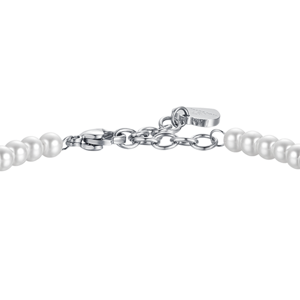 PULSERA DE ACERO PARA MUJER CON PERLAS CON CRISTAL BLANCO