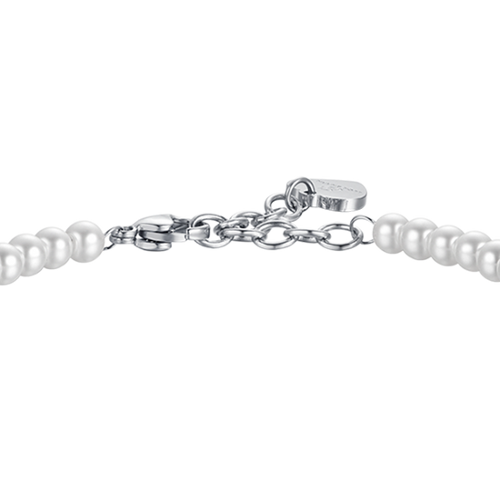 PULSERA DE ACERO PARA MUJER CON PERLAS CON CRISTAL BLANCO