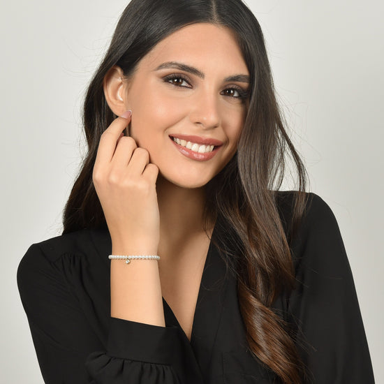 IP PULSERA DE ACERO DORADO PARA MUJER CON CUENTAS DE CRISTAL BLANCO