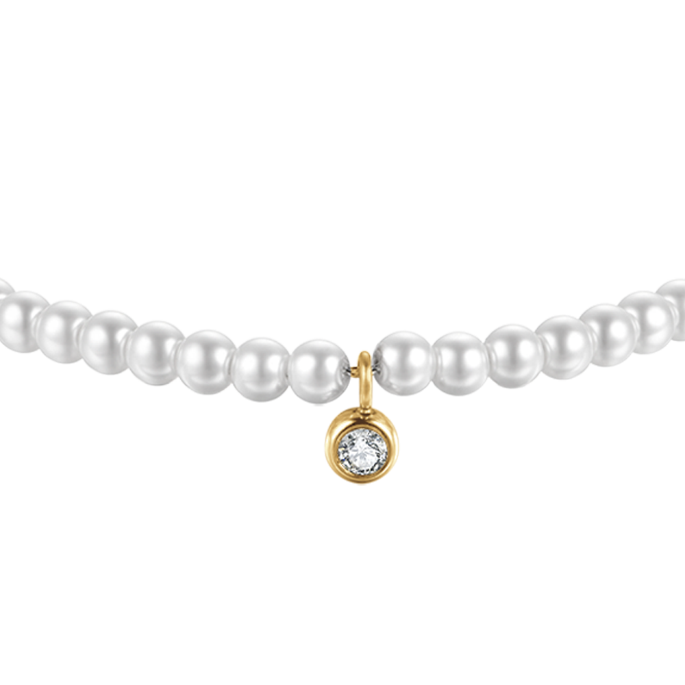 IP PULSERA DE ACERO DORADO PARA MUJER CON CUENTAS DE CRISTAL BLANCO