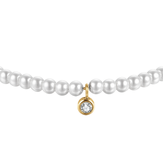 IP PULSERA DE ACERO DORADO PARA MUJER CON CUENTAS DE CRISTAL BLANCO
