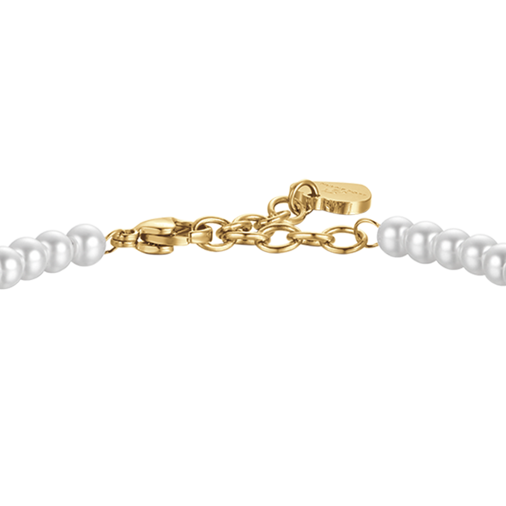 IP PULSERA DE ACERO DORADO PARA MUJER CON CUENTAS DE CRISTAL BLANCO