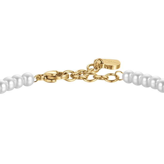 IP PULSERA DE ACERO DORADO PARA MUJER CON CUENTAS DE CRISTAL BLANCO
