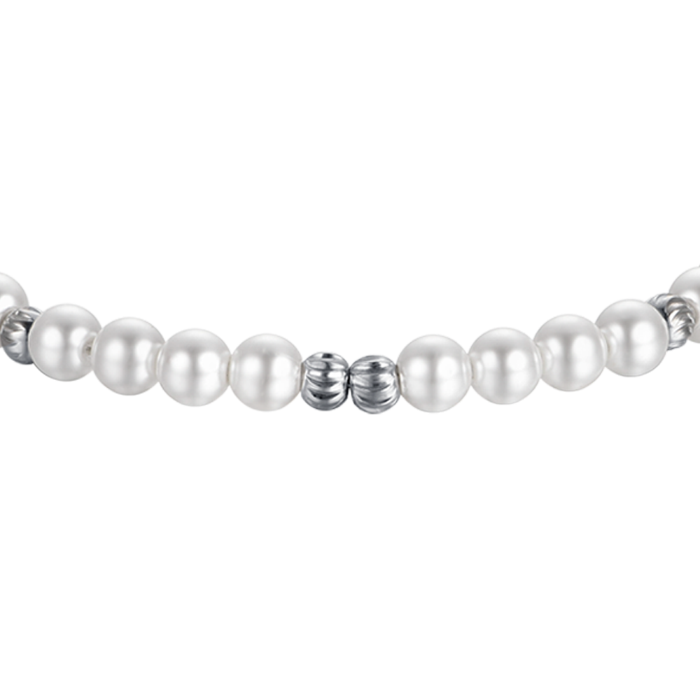 PULSERA DE ACERO PARA MUJER CON PERLAS Y ELEMENTOS DE ACERO