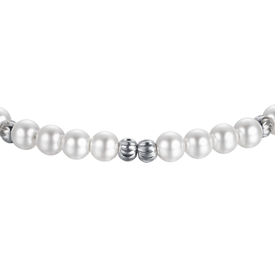 PULSERA DE ACERO PARA MUJER CON PERLAS Y ELEMENTOS DE ACERO