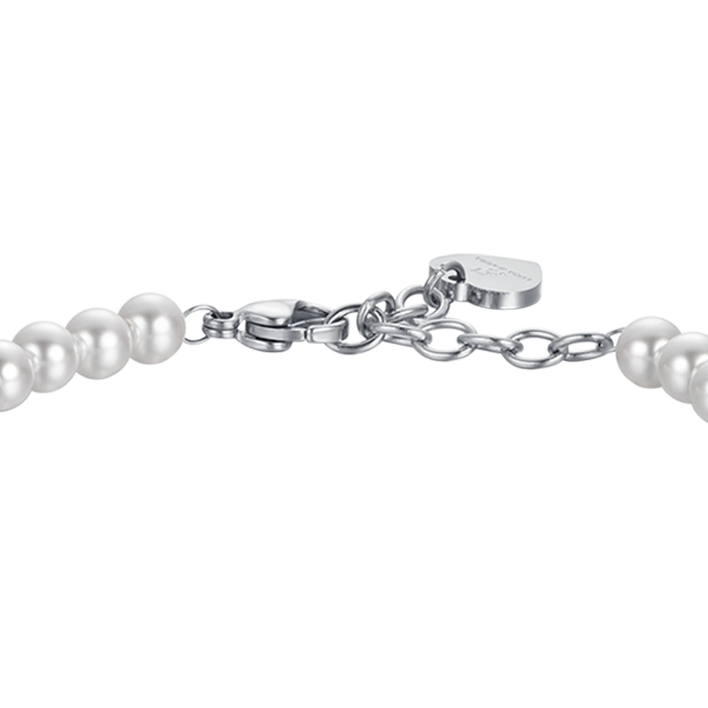 PULSERA DE ACERO PARA MUJER CON PERLAS Y ELEMENTOS DE ACERO
