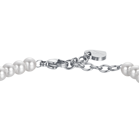 PULSERA DE ACERO PARA MUJER CON PERLAS Y ELEMENTOS DE ACERO
