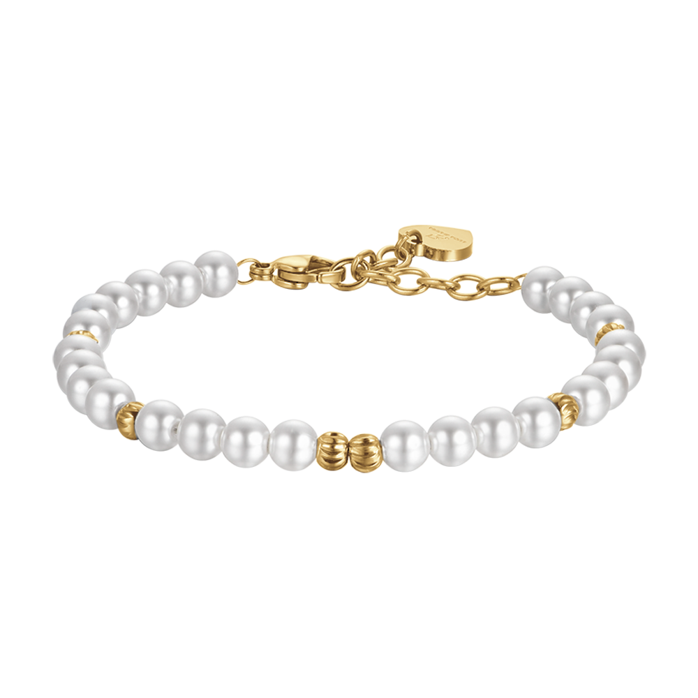 PULSERA DE ORO IP PARA MUJER CON PERLAS Y ELEMENTOS DE ACERO Luca Barra