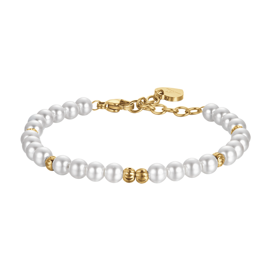 PULSERA DE ORO IP PARA MUJER CON PERLAS Y ELEMENTOS DE ACERO Luca Barra