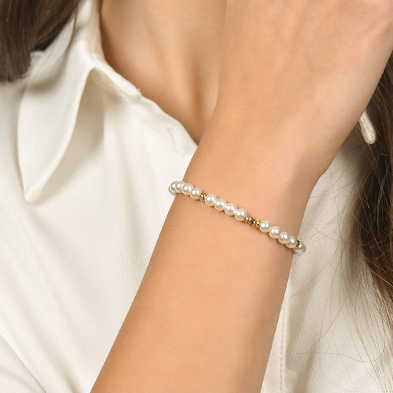 IP ORO ACERO PULSERA DE MUJER CON PERLAS Y ELEMENTOS DE ACERO