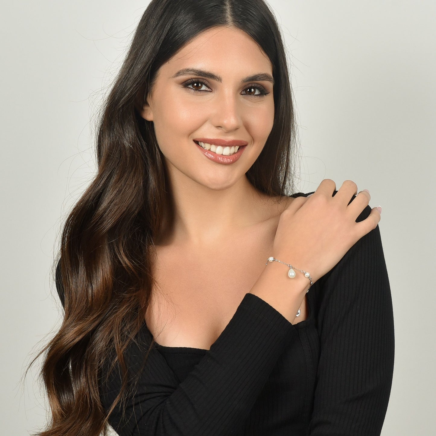 PULSERA DE ACERO PARA MUJER CON PERLAS