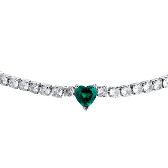 PULSERA DE TENIS DE ACERO PARA MUJER CON CRISTALES BLANCOS Y CORAZÓN DE CRISTAL VERDE