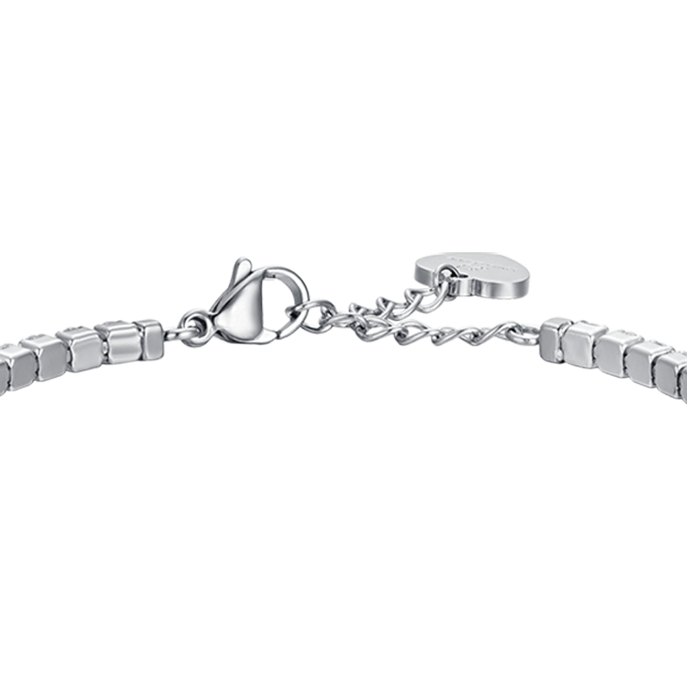 PULSERA DE TENIS DE ACERO PARA MUJER CON CRISTALES BLANCOS Y CORAZÓN DE CRISTAL VERDE