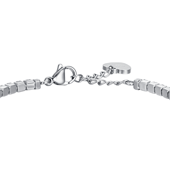PULSERA DE TENIS DE ACERO PARA MUJER CON CRISTALES BLANCOS Y CORAZÓN DE CRISTAL AZUL