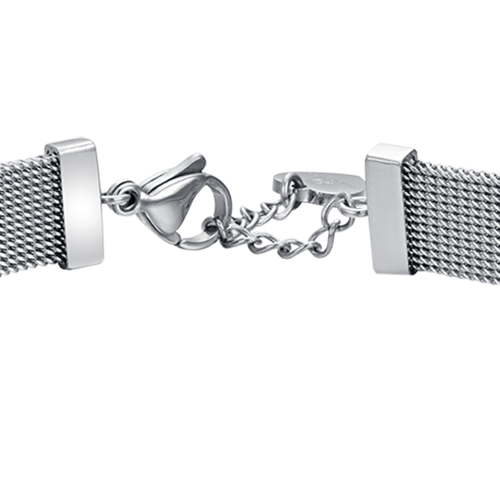 PULSERA MILANO DE MALLA DE ACERO PARA MUJER CON CORAZON CON CRISTALES BLANCOS