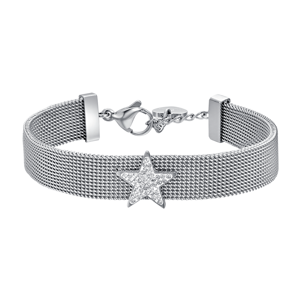 PULSERA MILANO DE MALLA DE ACERO PARA MUJER CON ESTRELLA CON CRISTALES BLANCOS