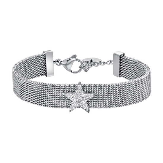 PULSERA MILANO DE MALLA DE ACERO PARA MUJER CON ESTRELLA CON CRISTALES BLANCOS
