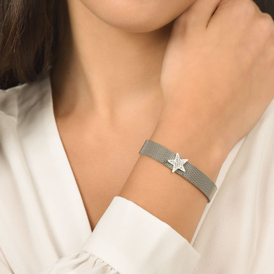 PULSERA MILANO DE MALLA DE ACERO PARA MUJER CON ESTRELLA CON CRISTALES BLANCOS