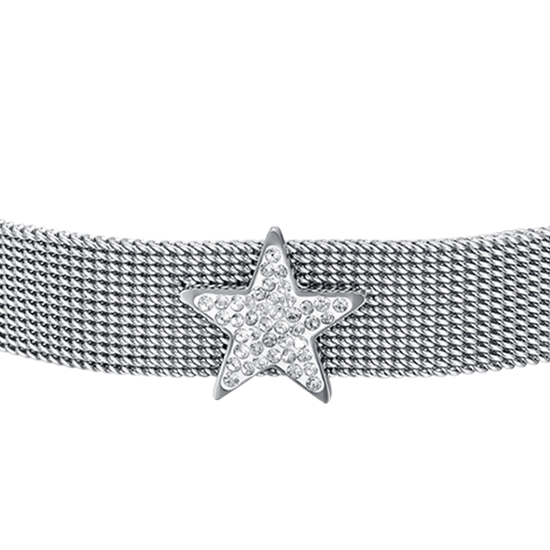 PULSERA MILANO DE MALLA DE ACERO PARA MUJER CON ESTRELLA CON CRISTALES BLANCOS